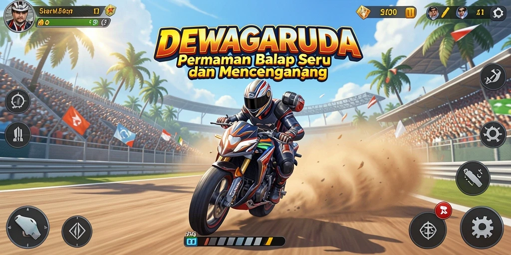 Tangkapan layar gameplay DEWAGARUDA menampilkan aksi balap yang mendebarkan.