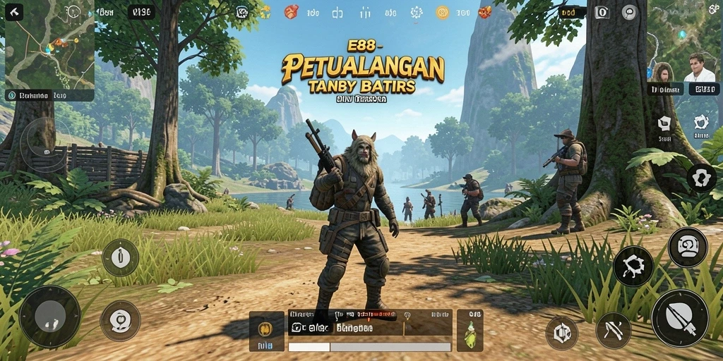 Tangkapan layar gameplay E88 menampilkan eksplorasi dunia terbuka.