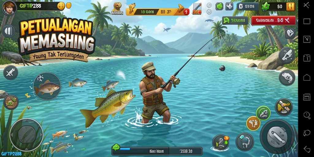 Screenshot utama menampilkan aksi memancing yang mendebarkan dan grafik menawan.