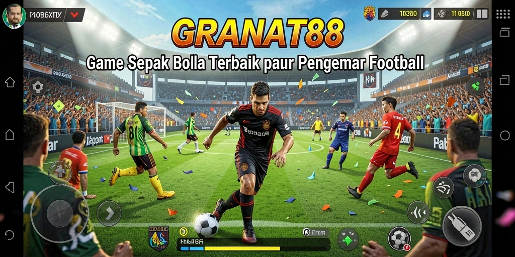 Screenshot gameplay dari GRANAT88 menampilkan aksi seru pertandingan sepak bola.