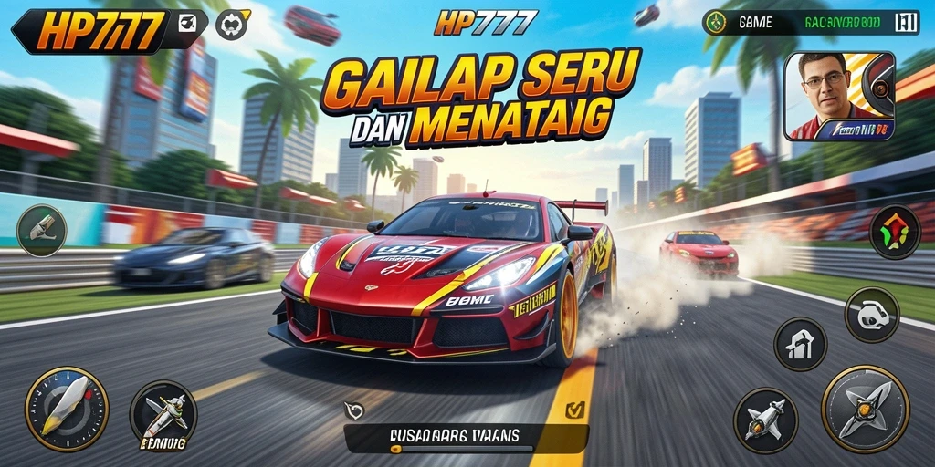 Tampilan seru gameplay HP777 saat balapan di trek menantang.