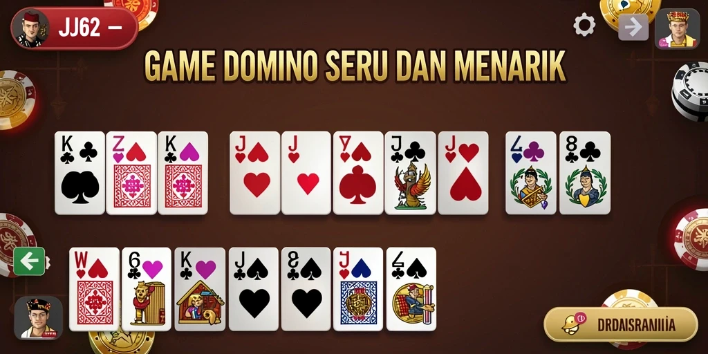 Tangkapan layar utama JJ62 menunjukkan gameplay Domino yang nyata dan seru.