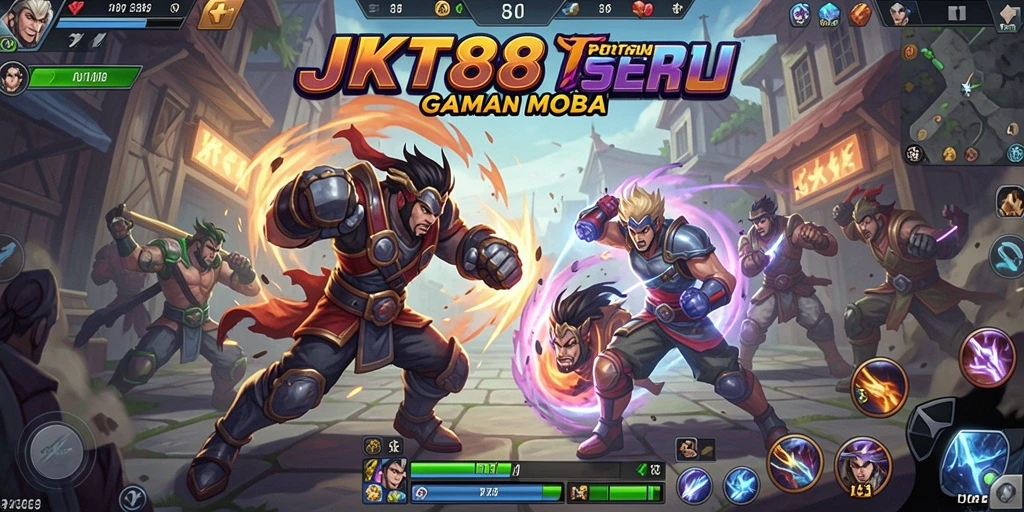 Tampilan seru dari gameplay MOBA di JKT88 dengan grafis menawan.