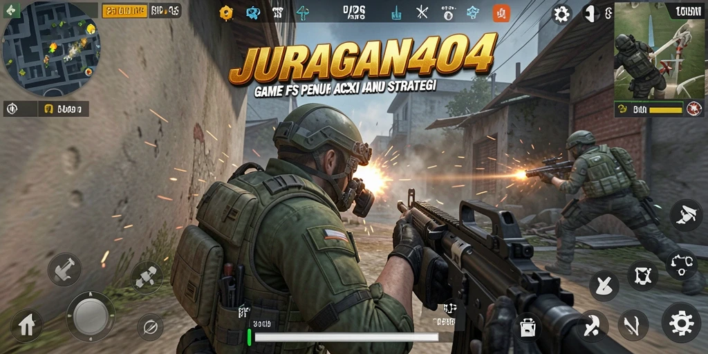 Tangkapan layar menunjukkan aksi seru dalam permainan FPS JURAGAN404.