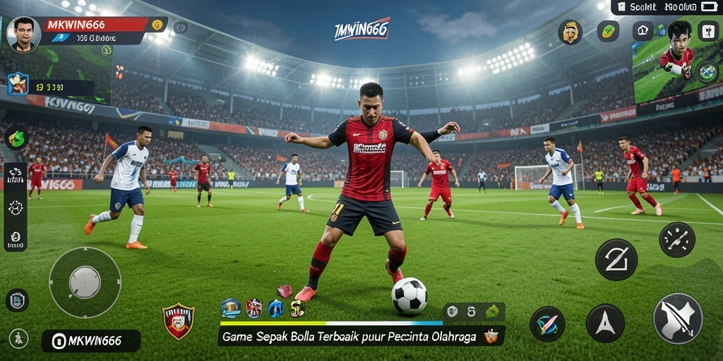 Screenshot gameplay MKWIN666 menampilkan aksi seru di lapangan sepak bola.