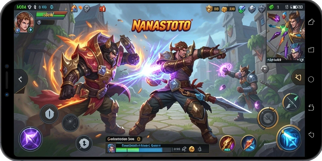 Gameplay seru dalam NANASTOTO dengan pertarungan tim yang intens.
