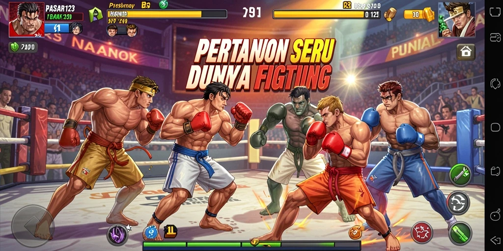 Tampilan gameplay seru dan mendebarkan dalam pertarungan Fighting.