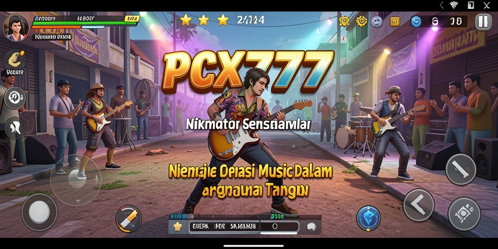 Screenshot gameplay PCX777 menampilkan pengguna yang sedang bersaing dalam tantangan musik.