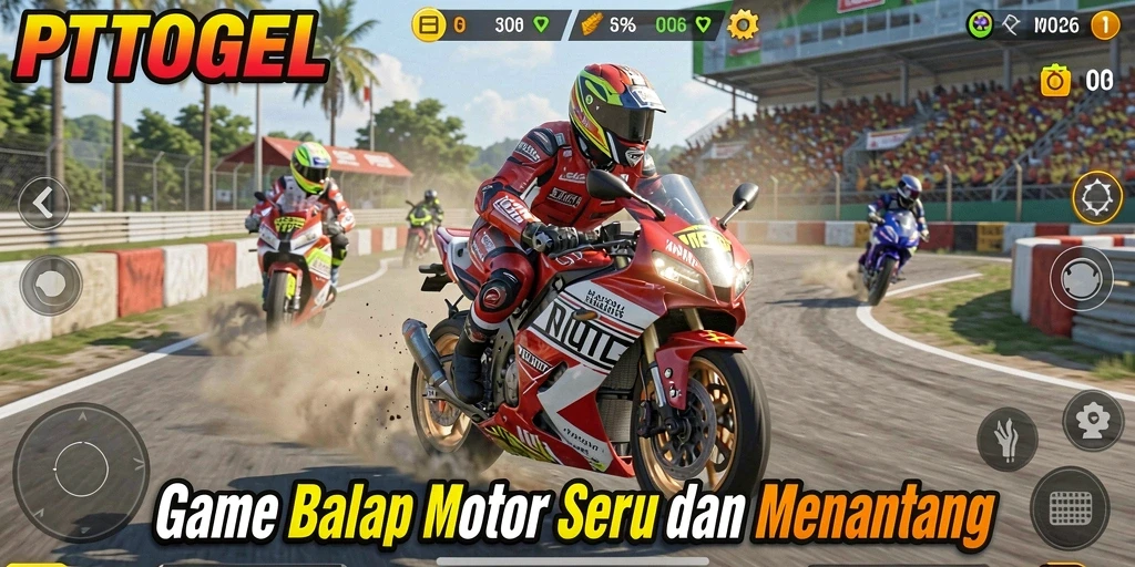 Screenshot menggambarkan aksi balap seru di PTTOGEL.