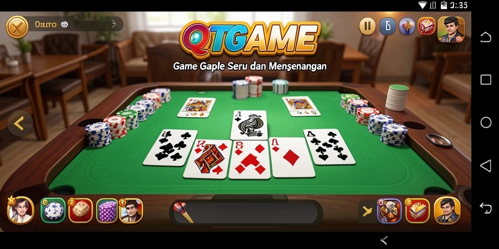 Tampilan gameplay Gaple yang seru dan interaktif di QTGAME.