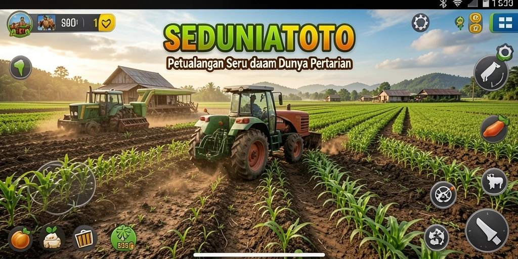 Menampilkan gameplay seru SEDUNIATOTO di dunia pertanian.