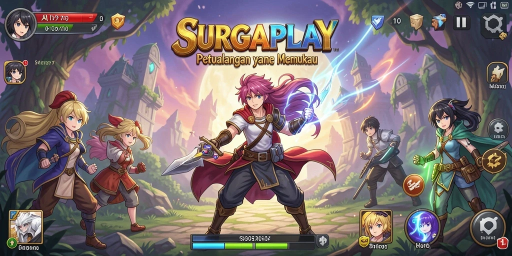 Tangkapan layar gameplay SURGAPLAY yang menampilkan pertarungan karakter anime.
