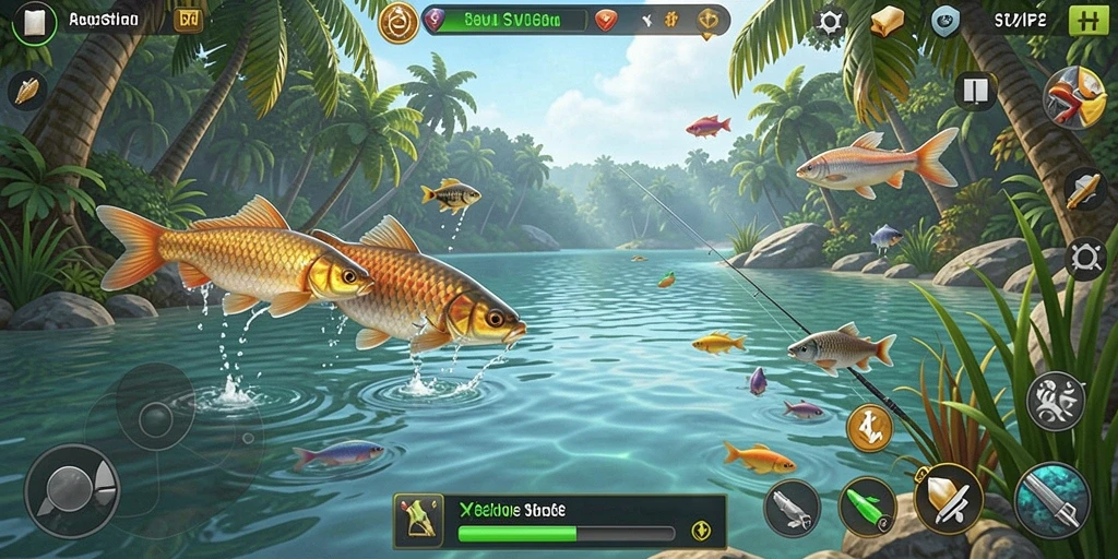 Screenshot gameplay SVIP2 yang menunjukkan momen seru saat memancing.