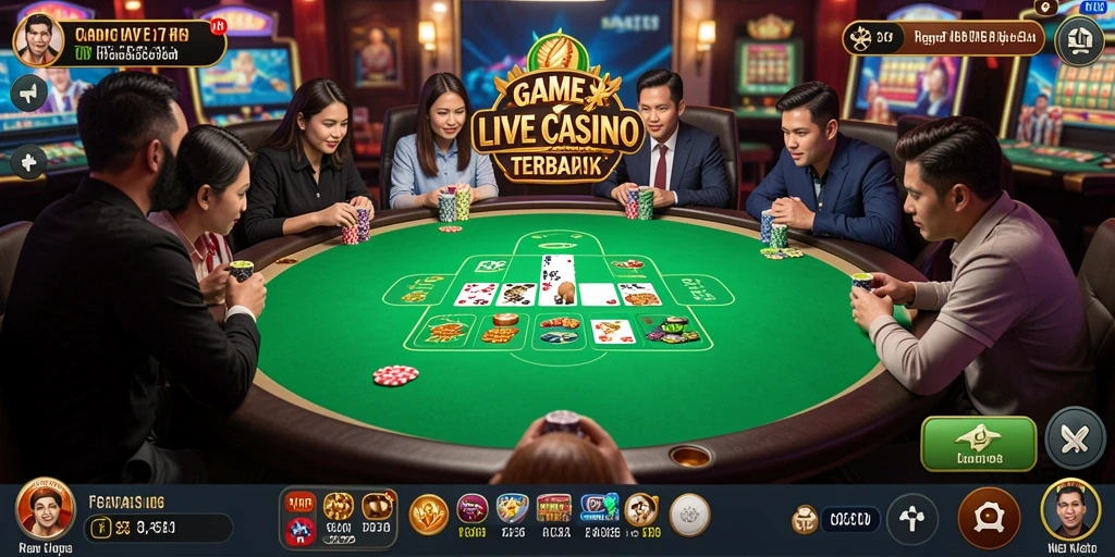 Screenshot V07 menampilkan dealer langsung dan gameplay kasino yang mendebarkan.